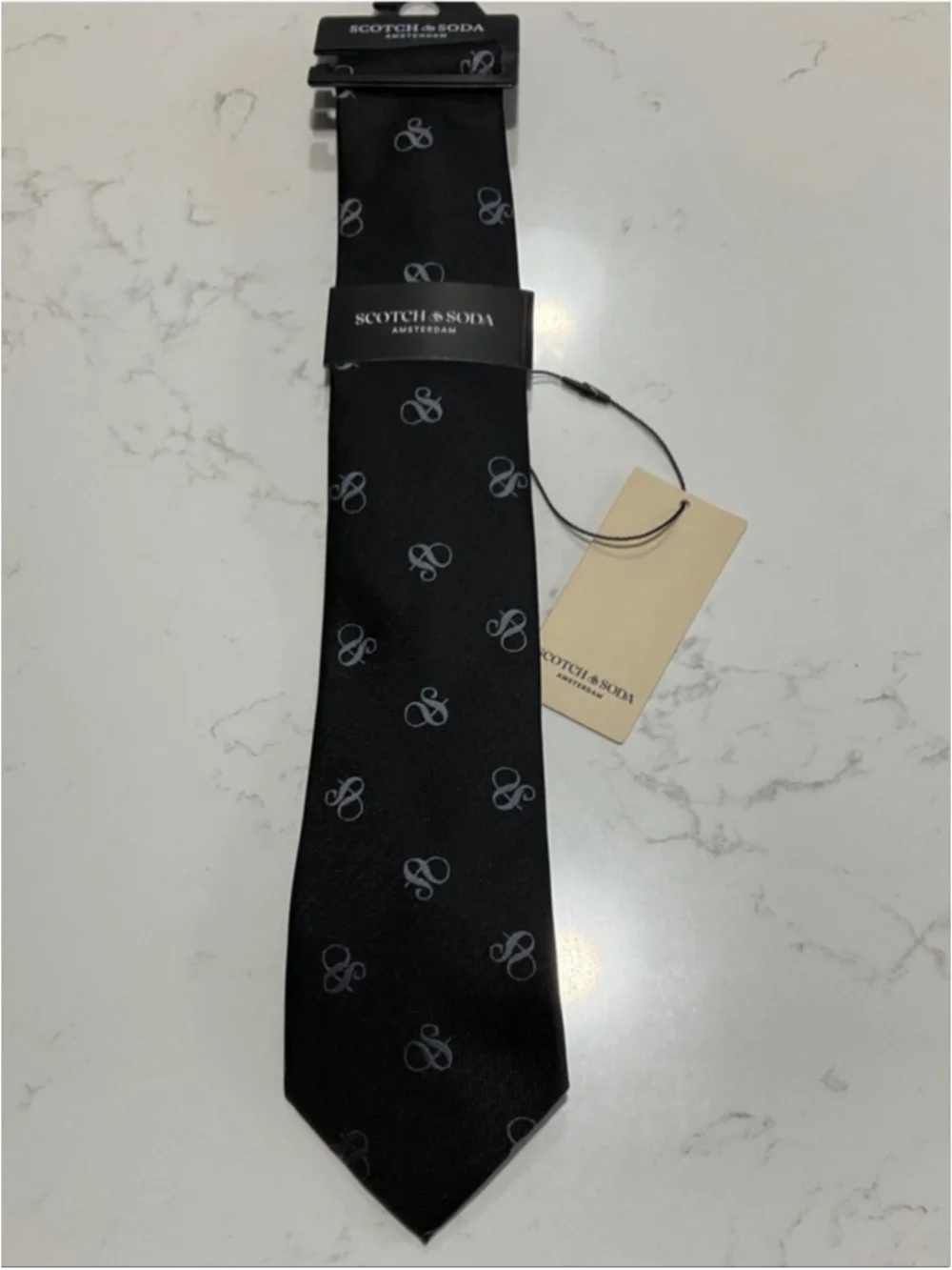 Scotch & Soda Men's Repeating Logo Tie Black and Gray NWT